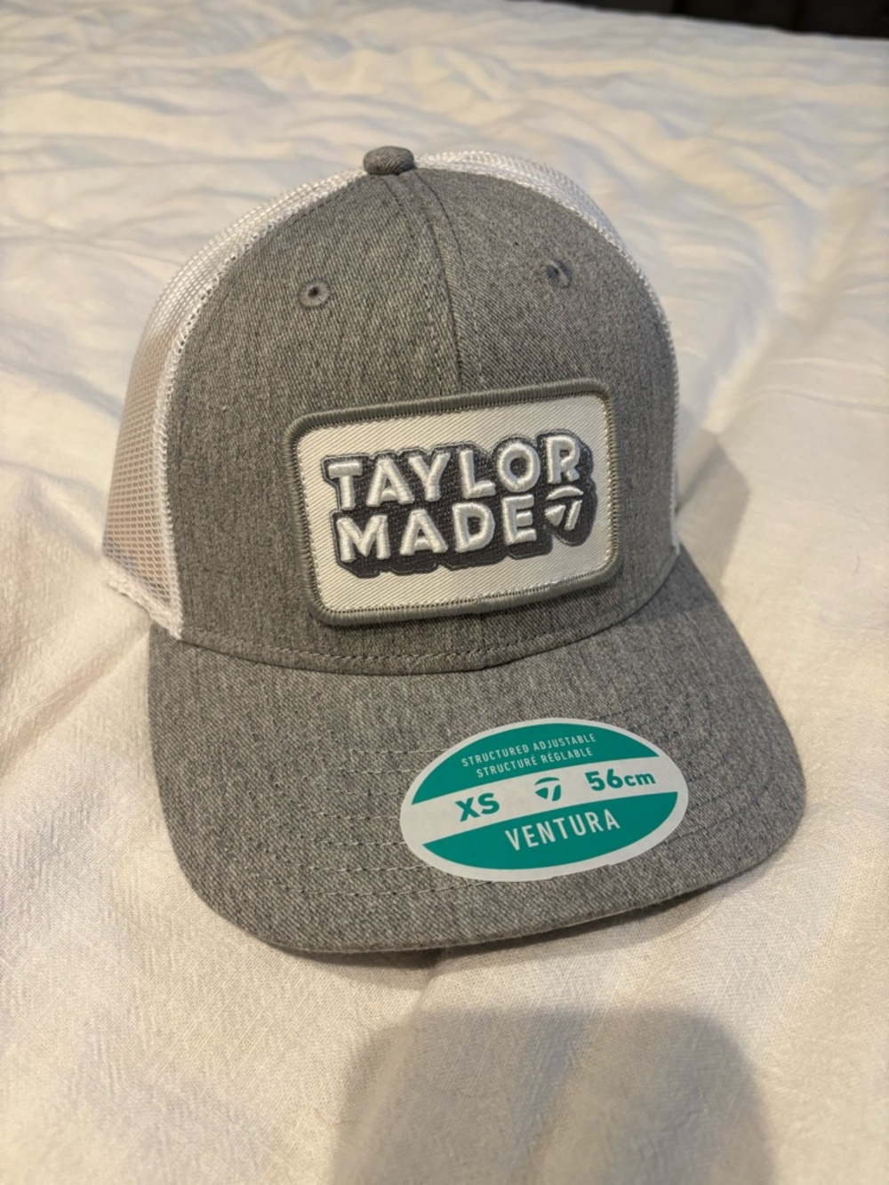 TaylorMade Gray and White Trucker Cap with Patch Logo